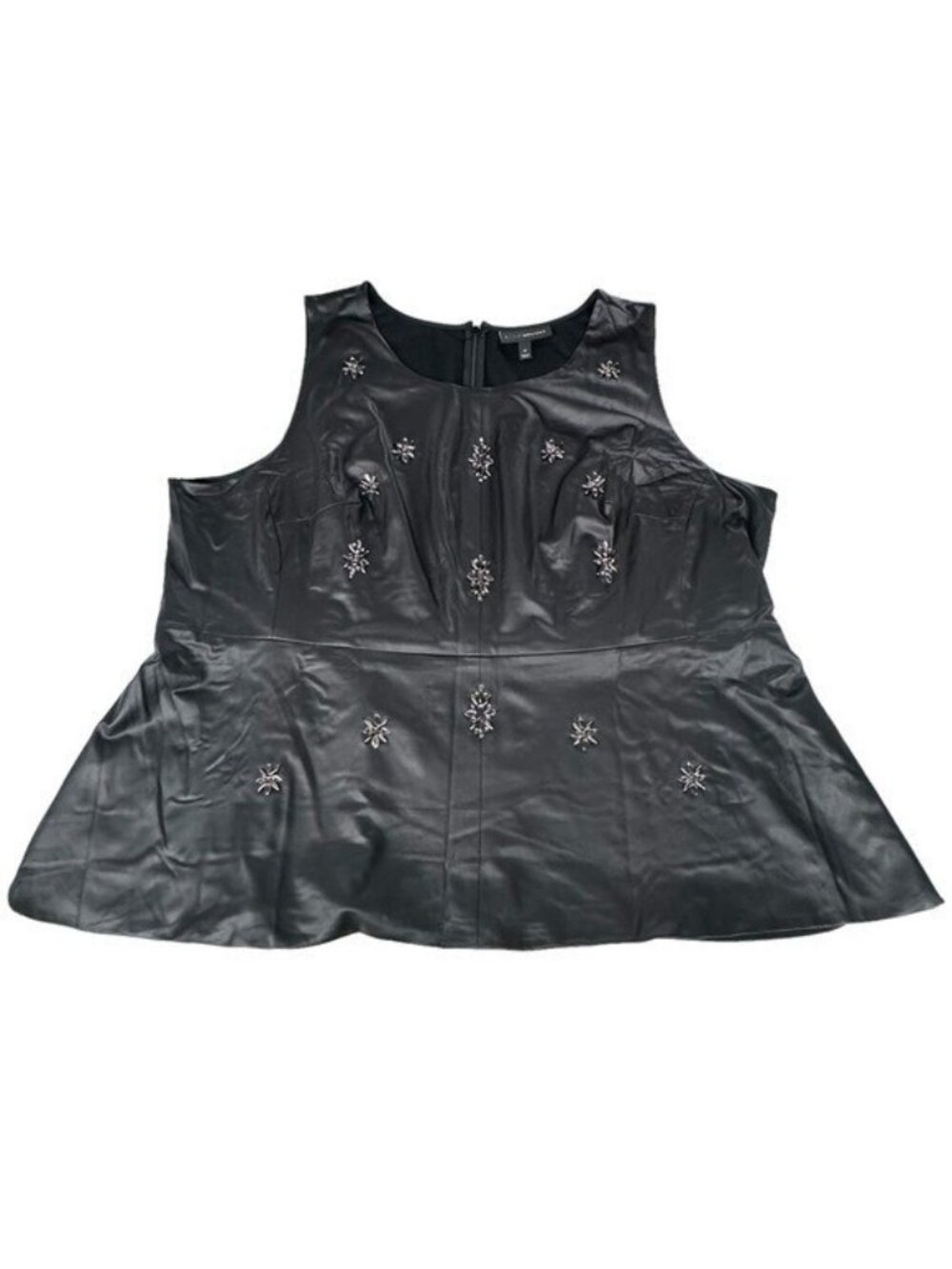 Lane Bryant Plus Size 26 Faux Leather Embellished Sleeveless Blouse Peplum Black
